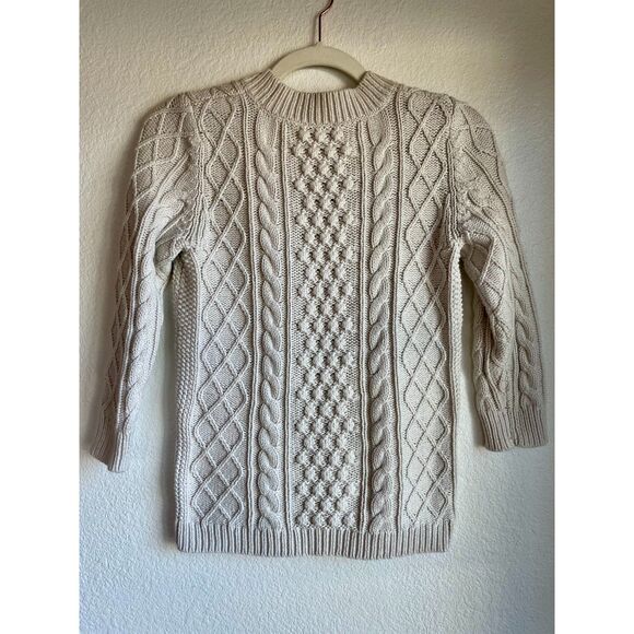 Talbots Petites Ivory Cotton Blend Mixed Cable Knit Crew Neck 3/4 Sleeve Sweater - Picture 3 of 8